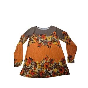 Simonton Says George Simonton Women's S Long Sleeve Floral Print Orange